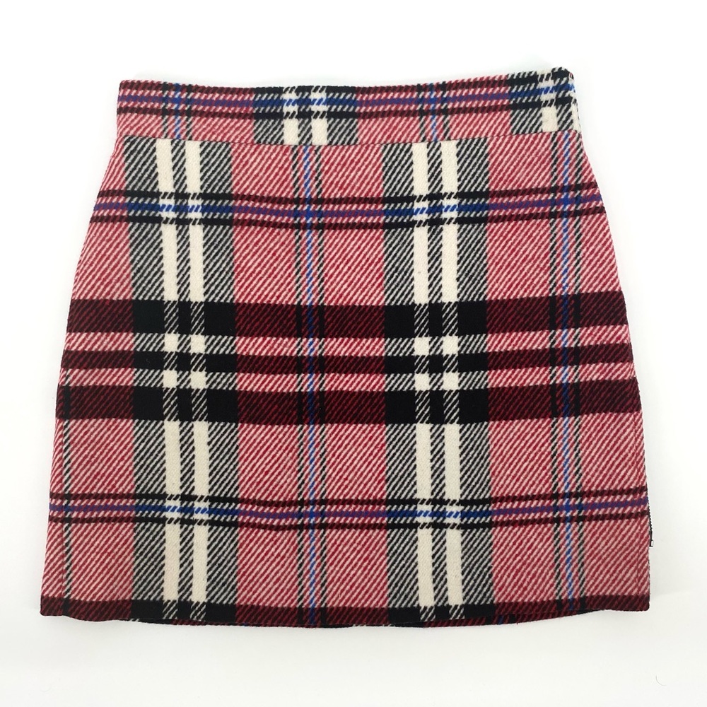 TOPSHOP Red Tartan Plaid High Waisted Twill Mini Skirt Size 6 Fall Winter Chic